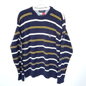 Vintage 90's Tommy Hilfiger Men's Striped Sweater XL Navy Yellow White Cotton